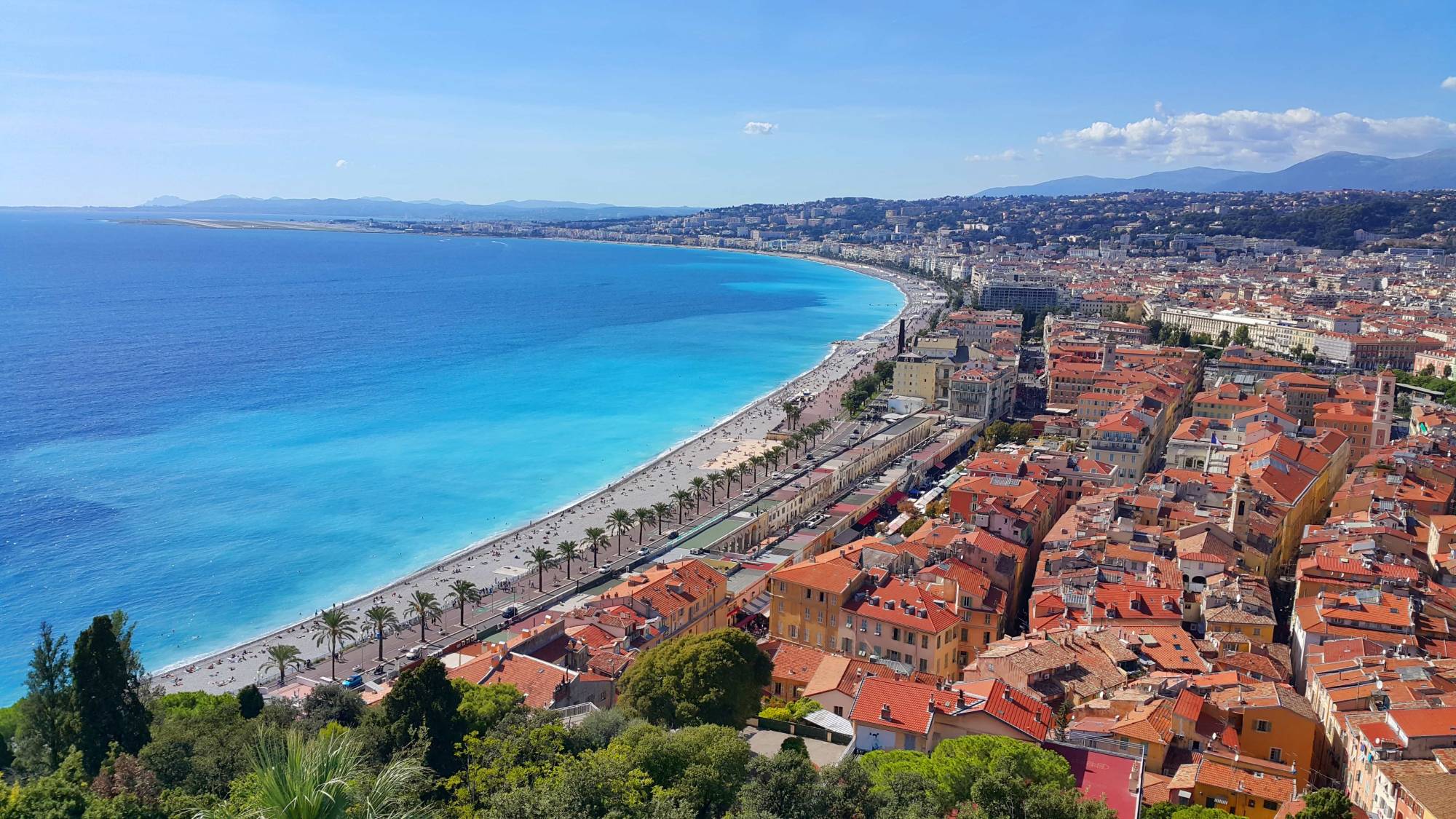 Panoramic view of Nice and the French Riviera coastline